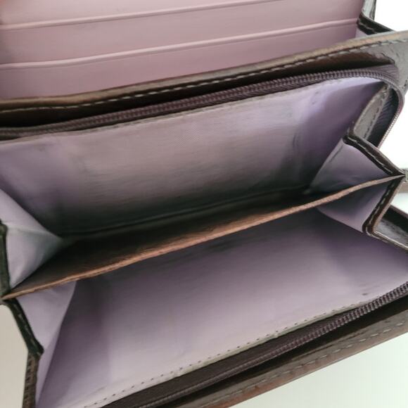 Coach Wallet Canvas Leather Brown Purple Designer Medium Bifold Logo - Picture 7 of 14